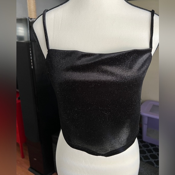 Black Velvet Crop Top with Tie Back - Picture 1 of 6